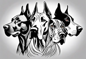 4 Great Dane heads together tattoo idea