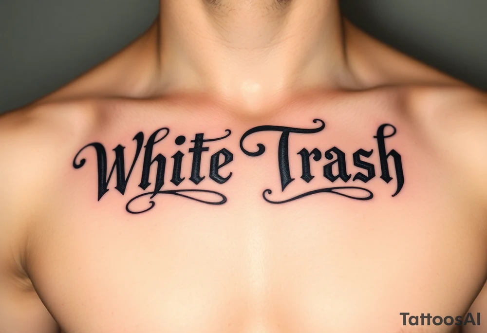 lettering White Trash with fancy flourish around it tattoo idea