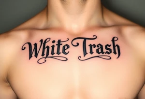 lettering White Trash with fancy flourish around it tattoo idea