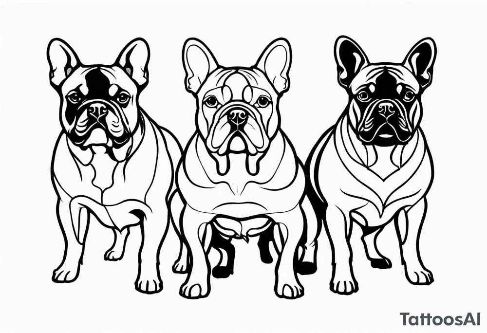 shadow of three french bull dog tattoo idea