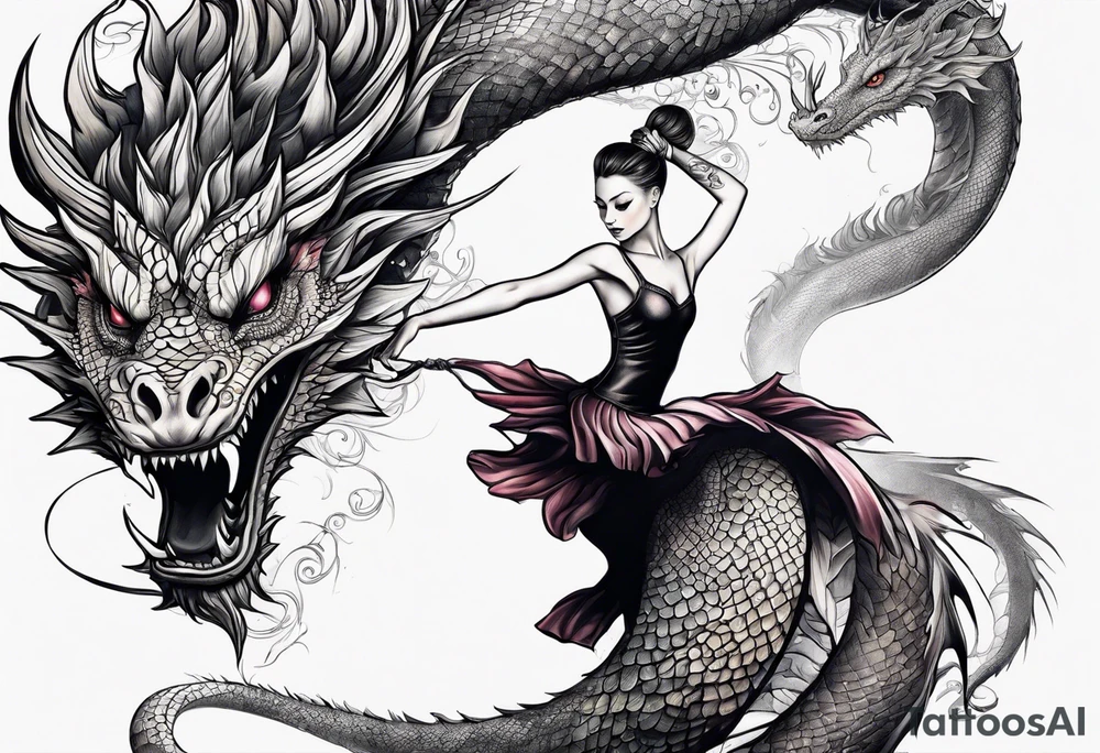 ballerina dancing with dragon tattoo idea