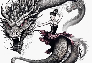 ballerina dancing with dragon tattoo idea