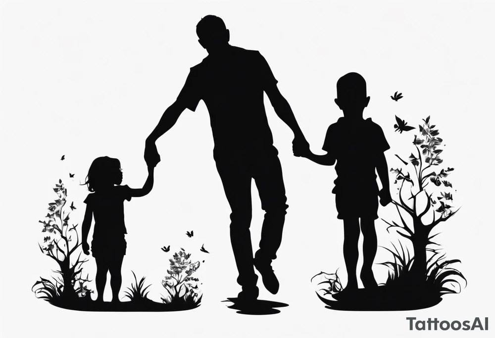 Dad and two kids silhouette tattoo idea