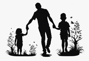 Dad and two kids silhouette tattoo idea