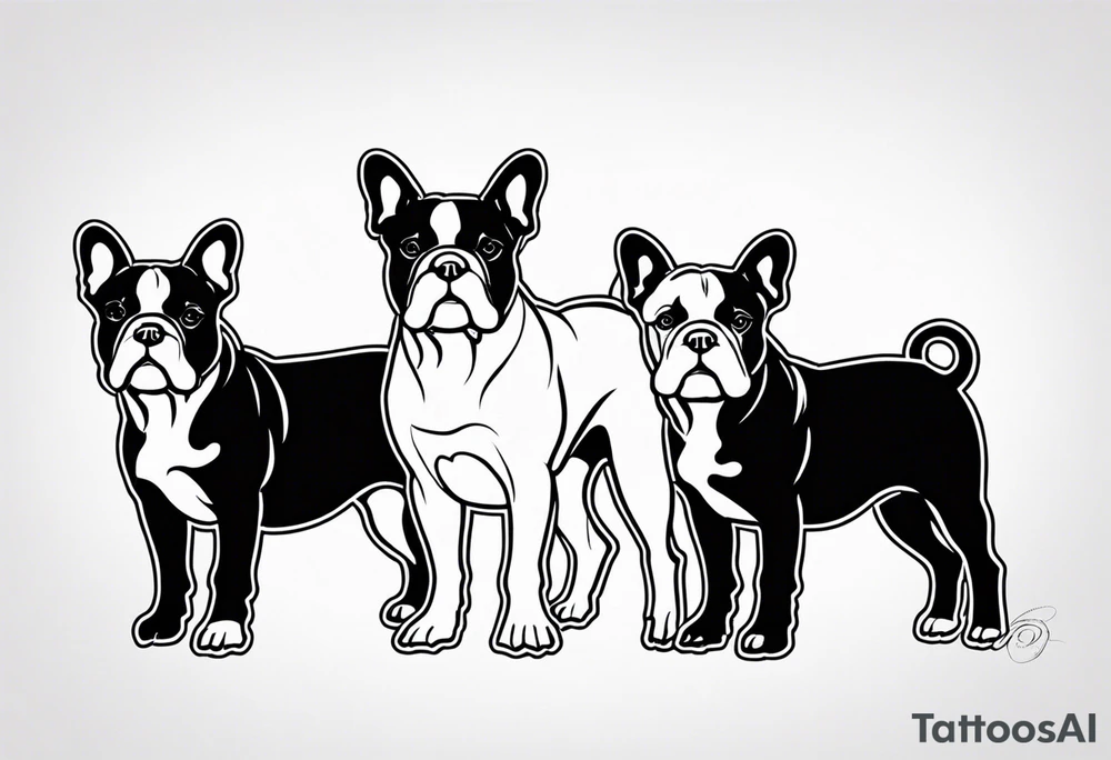 watermark of three french bull dogs tattoo idea