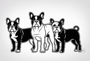 watermark of three french bull dogs tattoo idea