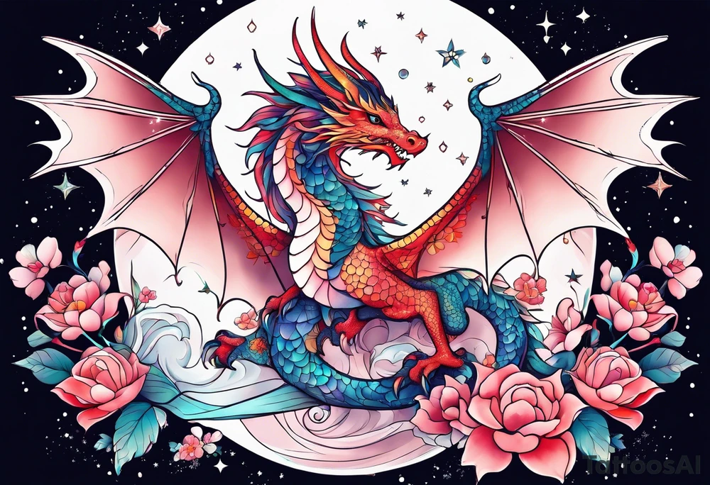 Constellation, wing , snow , cross , dragon female japan kawaii , flower tattoo idea
