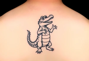 cartoon Mardi gras alligator standing up and dancing tattoo idea