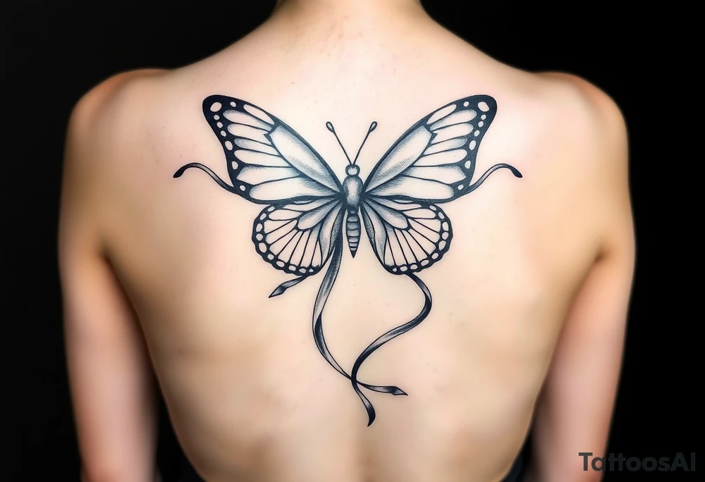 ethereal butterfly with flowing silk ribbons in moonlight tattoo idea