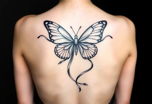 ethereal butterfly with flowing silk ribbons in moonlight tattoo idea