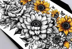 Arm sleeve with sunflowers and butterflies tattoo idea