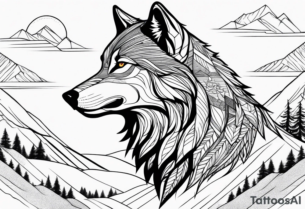 Mountains, wolf under tattoo idea
