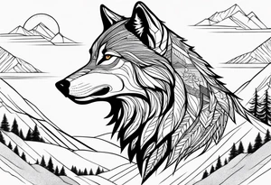 Mountains, wolf under tattoo idea