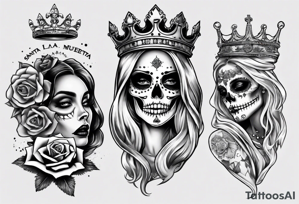 santa la muerta with money and crown
on card tattoo idea