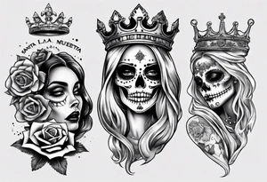 santa la muerta with money and crown
on card tattoo idea