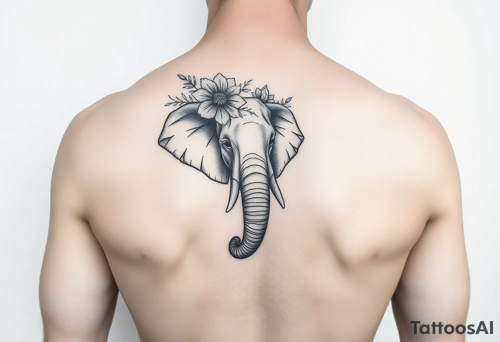 Elephant with flowers on the arm tattoo idea