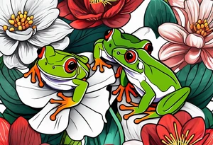 2 Red-eye tree frogs sitting on a flower tattoo idea
