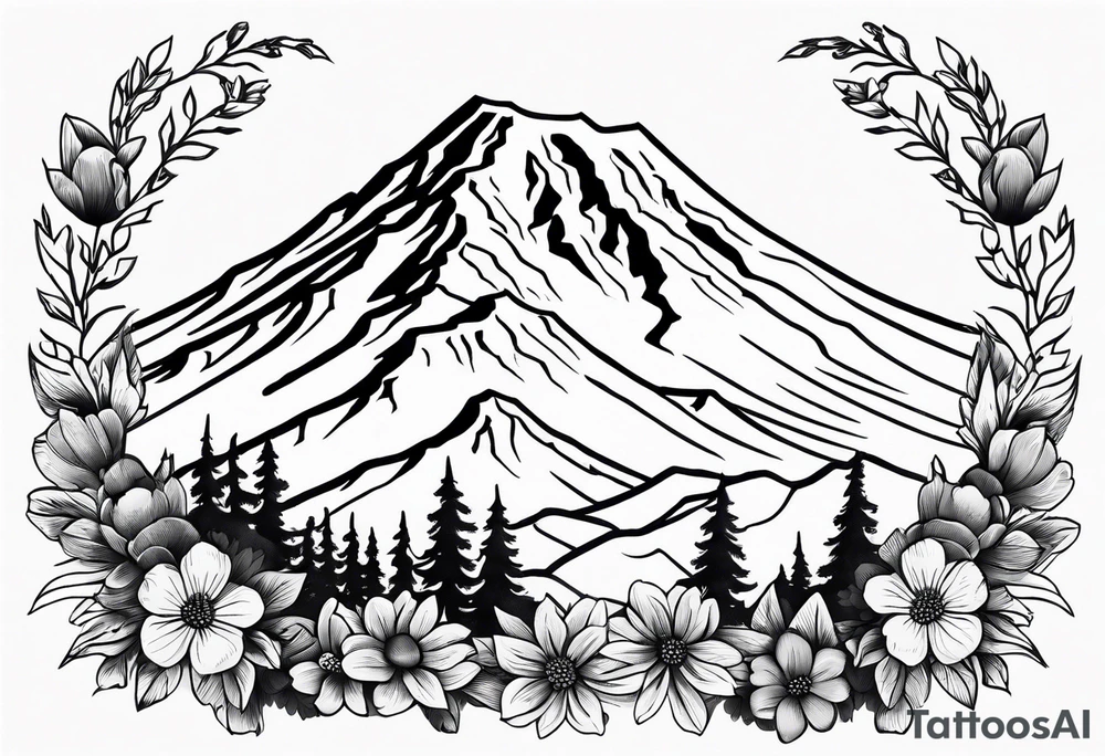 mount rainier with flowers around it tattoo idea