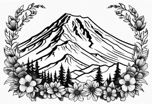 mount rainier with flowers around it tattoo idea