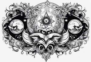 Two separate ideas for day and night placed on each side of the chest tattoo idea