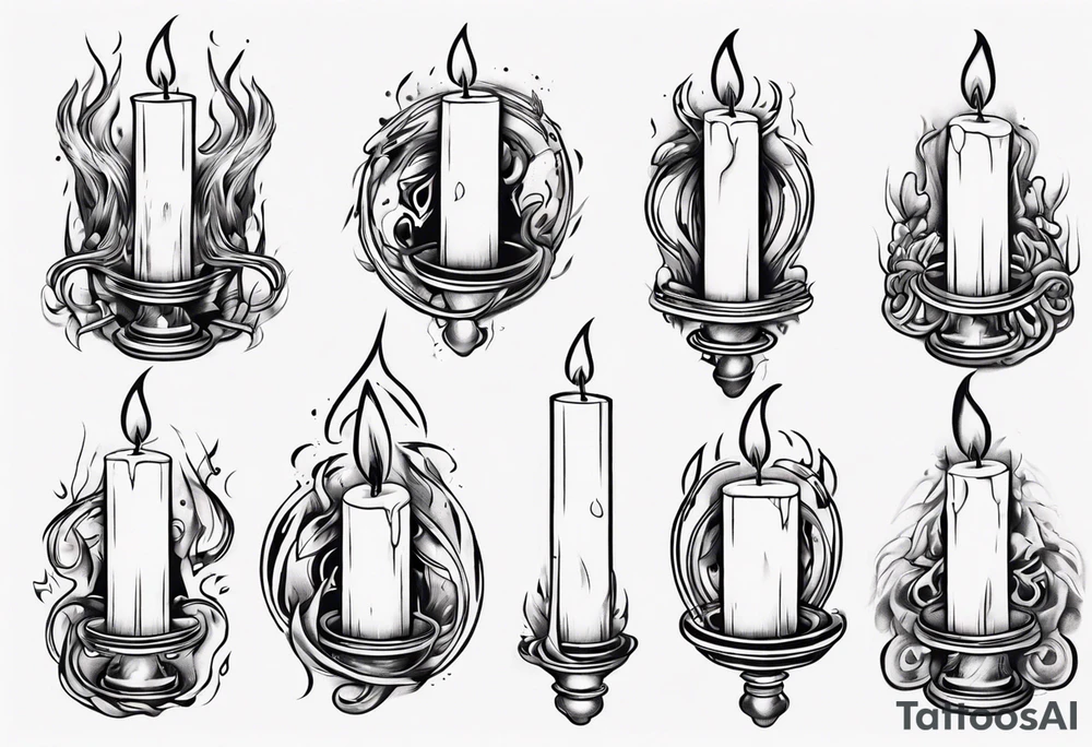 Burning candle in finger loop holder tattoo idea