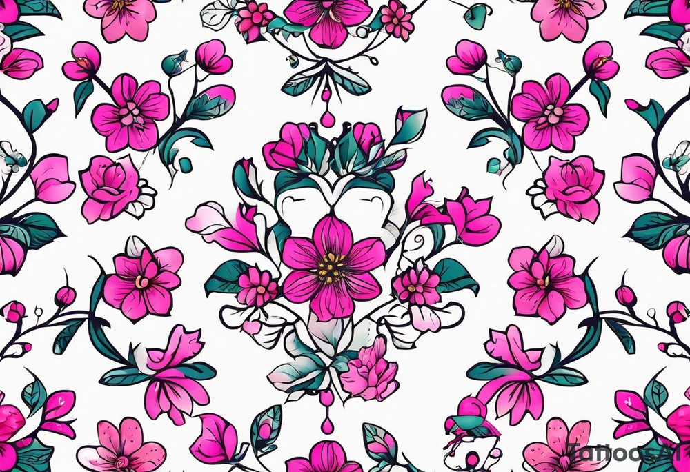 Small Pink flowers with decorative dott pattern, a bird and libra tattoo idea