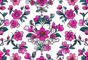 Small Pink flowers with decorative dott pattern, a bird and libra tattoo idea