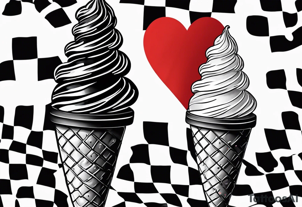 black and white ice cream cone with small red heart on it somewhere. tattoo idea