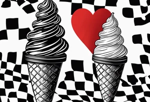 black and white ice cream cone with small red heart on it somewhere. tattoo idea