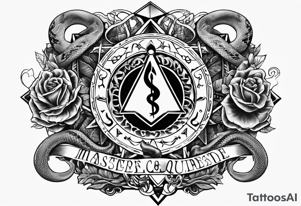 staff of caduceus snakes square and compass masonic tattoo idea