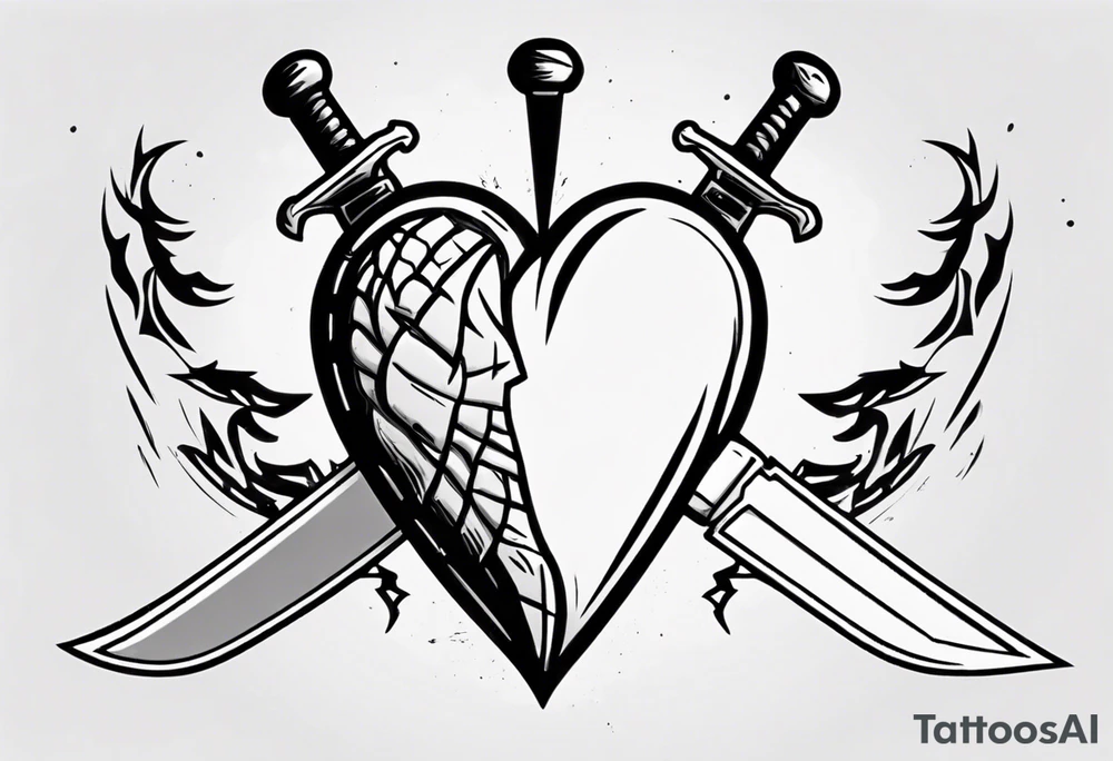 a cartoon heart being stabbed by a dagger tattoo idea