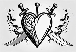 a cartoon heart being stabbed by a dagger tattoo idea