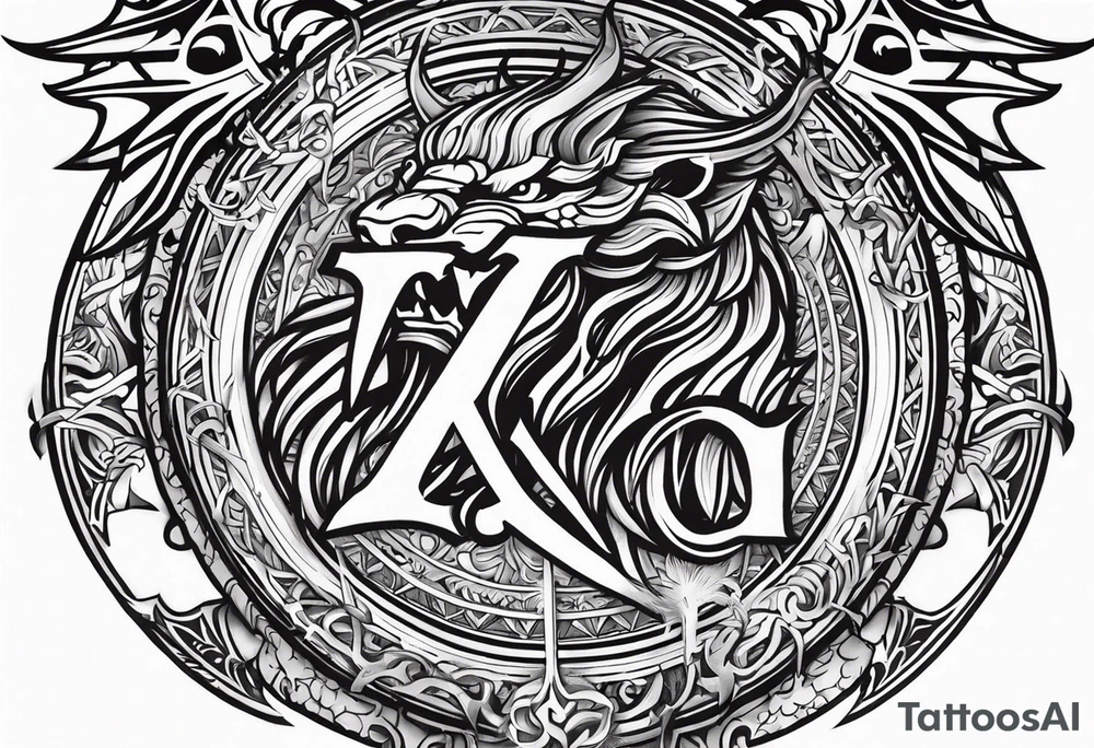 Valhalla sword shield dragon lion tattoo idea