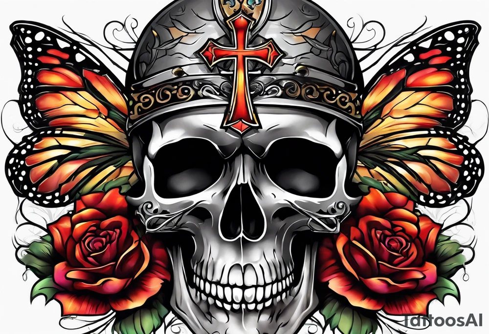 cross on top of a skull tattoo idea
