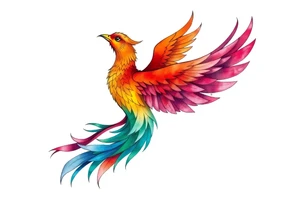 Phoenix rising with nonbinary flag colors blended in watercolor style, transparent background. tattoo idea