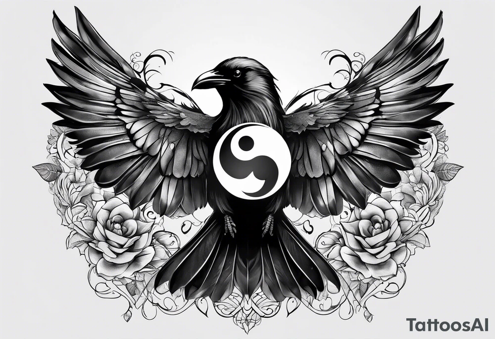 A Butterfly and a Raven like Yin Yang tattoo idea