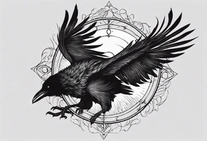 Cunning and Regal Raven flying towards the Sun. Mystic. tattoo idea