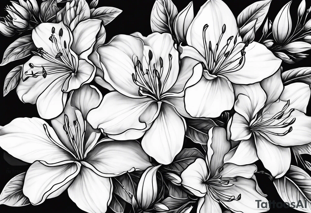 5-petal azaleas along a long branch tattoo idea
