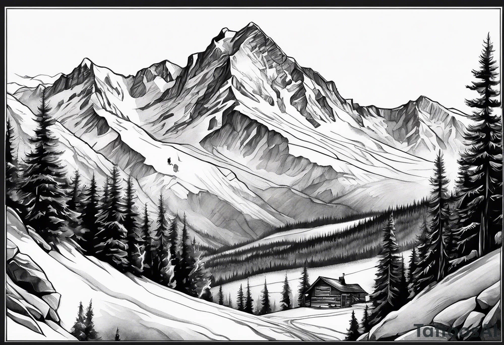 10 mile range, snow cap Rocky mountains
Gold mining snow boarding tattoo idea