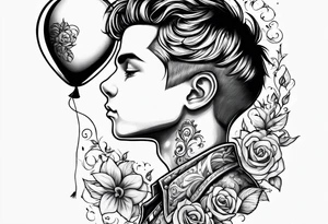 boy with heart baloon tattoo idea