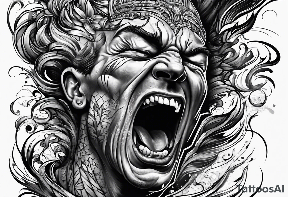 Screaming man full of pain tattoo idea