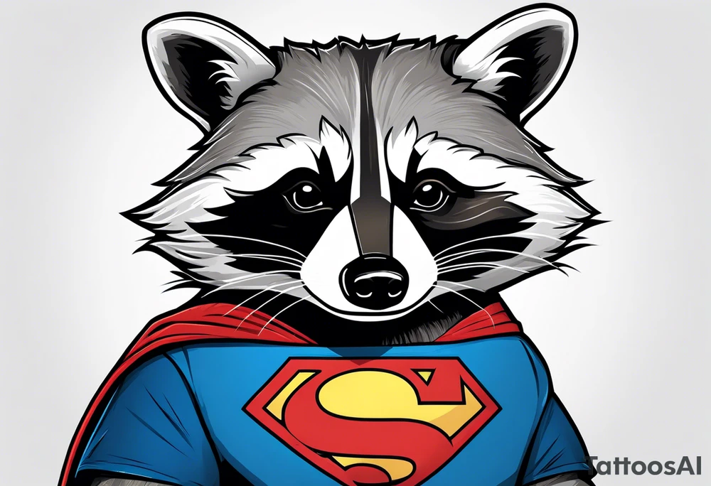 raccoon wearing a Superman t-shirt tattoo idea