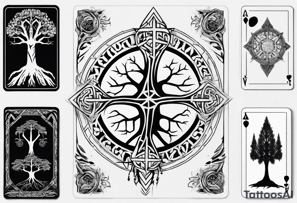 White Tree of Gondor, Geometric symbols, Viking cross, playing cards, flowers, lord of the rings, Native American headdress tattoo idea