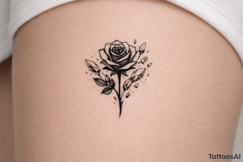 A single rose silhouette with shards of ice fragments. tattoo idea