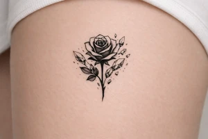 A single rose silhouette with shards of ice fragments. tattoo idea