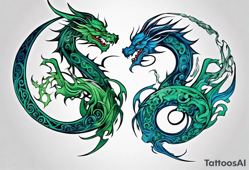 ying yang dragon blue & green tattoo idea