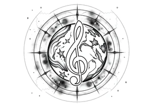 system of the universe with earth and a clef for my love to music, tattoo idea