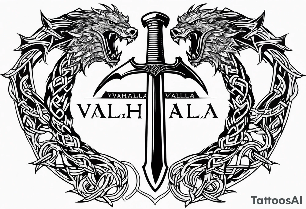 Valhalla sword shield dragon axe Valknut barbed wire chains tribal tattoo idea Valhalla sword shield dragon axe Valknut barbed wire chains tribal tattoo idea