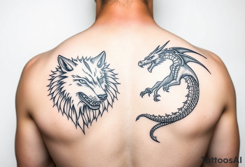 A majestic Wolf amd dragon tattoo idea
