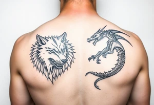 A majestic Wolf amd dragon tattoo idea